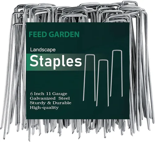 FEED GARDEN Paquete de 25 grapas galvanizadas de 6 pulgadas, calibre 11, estacas de jardín antioxidantes, pasadores SOD, estacas de patio