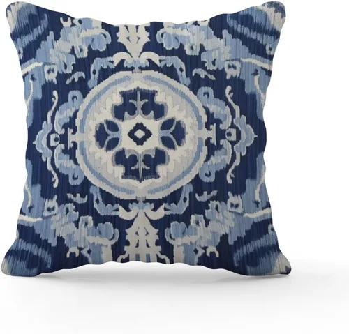 Miniatura 2 de Fundas de cojín Ikat con medallón azul y gris, color blanco y azul marino, fundas de almohada abstractas, decorativas de granja para sofá, cama