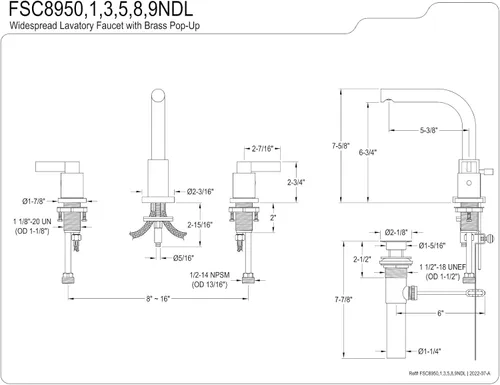 Miniatura 8 de Fauceture FSC8958NDL - Grifo de baño de 8 pulgadas con drenaje emergente, níquel cepillado