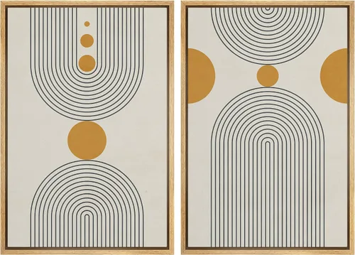 Miniatura 43 de IDEA4WALL Lienzo enmarcado para pared, juego de arte Bauhaus dorado de mediados de siglo, patrón de cuadrícula moderna, ilustraciones con formas