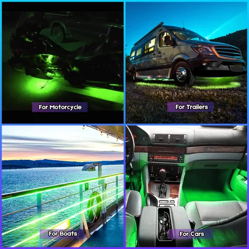 Miniatura 4 de Tira de luz LED verde de 24 pulgadas para automóvil, 12 V, para automóvil, motocicleta, camión, barco marino, en el interior, paquete de 4