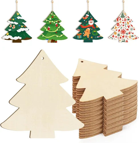 Adornos de madera para árbol de Navidad para pintar, decoración de Navidad y Acción de Gracias, recortes sin terminar, 24 piezas de 3.5 x 3