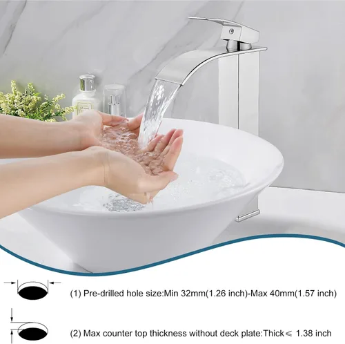Miniatura 2 de Midanya Grifos altos para lavabo, cascada, lavabo, lavabo, con una sola manija, 1 agujero, moderno, con mangueras de drenaje emergentes
