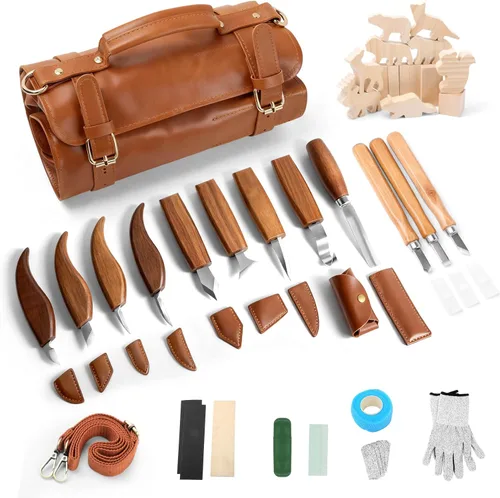 Miniatura 12 de Juego de herramientas de tallado de madera, kit de cuchillos para tallar detalles y gancho para principiantes, cuchillo de corte para cuchara, taza