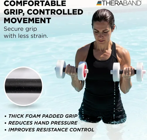 Miniatura 4 de THERABAND Water Weights, Aquatic Dumbbells for Pool Fitness, 2 Foam Weights with Padded Grip for Water Aerobics, Therapy, Workouts, Pool Exercise
