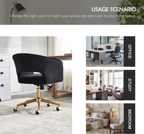 Miniatura 6 de ECHINGLE Silla de escritorio para la oficina en casa, tapizada en terciopelo, moderna y cómoda, silla de oficina para mujer, ergonómica ajustable