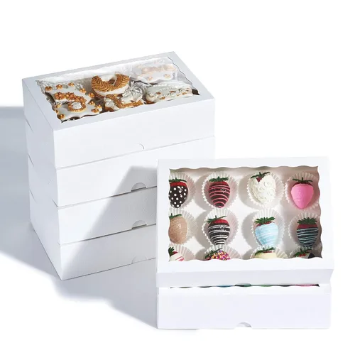 Miniatura 12 de Cajas de cartón de alta calidad de 10 x 7 x 2.5 pulgadas con ventana transparente para galletas, fresas paquete con 25 unidades. Kraft marrón