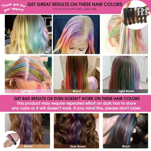 Miniatura 2 de MSDADA Nuevo peine de tiza para el cabello, tinte temporal para niñas y niños con cabello de color claro, tiza lavable para niñas de 4, 5, 6, 7, 8