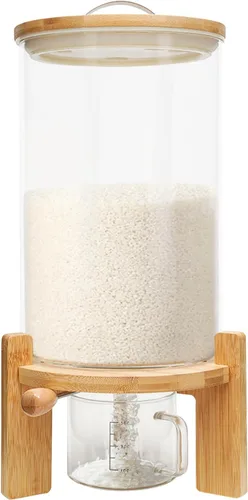 Miniatura 10 de AngelcityCC Recipiente de harina y cereales, dispensador de arroz de vidrio de 5 litros para organización de cocina y despensa, con tapa hermética