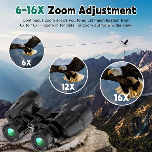 Miniatura 8 de Prismáticos 6-16x40 HD Zoom para Adultos, Alta Potencia, Gran Vista, Prisma BAK4, Impermeables, Visión Clara con Poca Luz para Observación de Aves