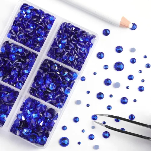 Miniatura 3 de BEADSLAND Hotfix - 6080 diamantes de imitación azul oscuro para ropa y manualidades, mezclados en 6 tamaños con kit de lápiz de cera y pinzas, Zafiro