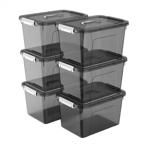 Miniatura 10 de Contenedores de almacenamiento de plástico de 19 cuartos de galón con tapas, paquete de 6 cajas organizadoras apilables transparentes con asa