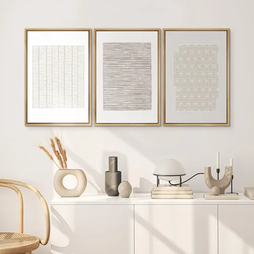 Miniatura 352 de SIGNWIN Lienzo enmarcado para pared, arte con pinceladas de flujo neutro en tonos beige abstractos, ilustraciones, arte moderno, decorativo
