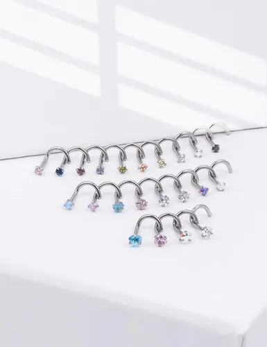 Miniatura 3 de Piercing para la nariz de 20/0.63 oz, rectos, L/sacacorchos, para la nariz, joyería para mujer, acero inoxidable quirúrgico hipoalergénico