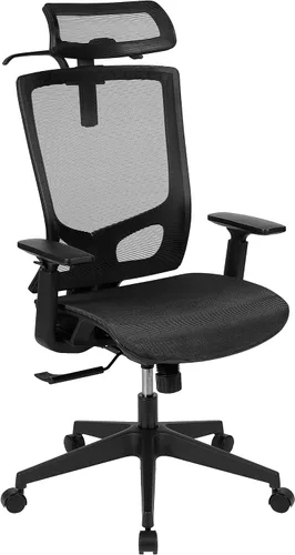 Flash Furniture Layla - Silla de oficina ergonómica de malla con inclinación sincronizada, reposacabezas ajustable pivote, soporte lumbar, colgador