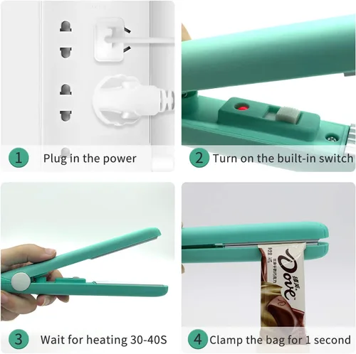 Miniatura 4 de Paquete de 2 mini selladores térmicos para bolsas, sellador de alimentos de mano para almacenamiento de alimentos, máquina selladora térmica