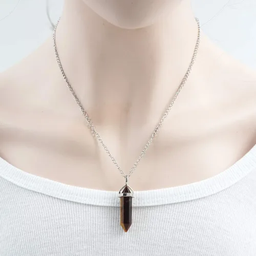 Miniatura 6 de 1 collar con colgante de bala de piedra preciosa natural, piedra de cristal curativo, cuarzo, reiki, chakras, roca energética, 18 pulgadas
