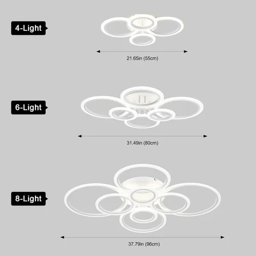 Miniatura 3 de Lámpara de techo LED moderna de montaje empotrado, 8 anillos blancos, lámpara de techo cercana al techo, para sala de estar, iluminación de comedor
