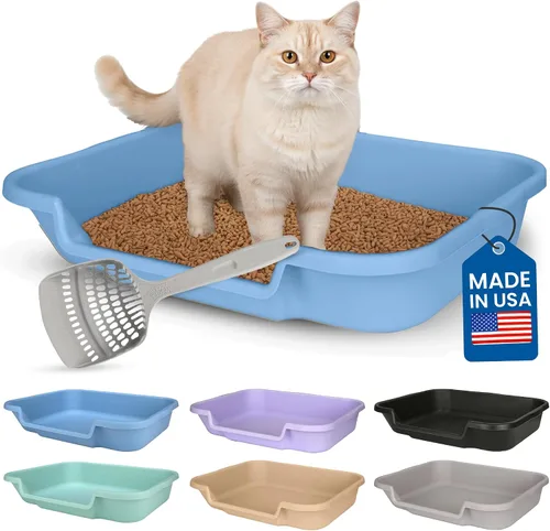 Miniatura 47 de KittyGoHere - Caja de arena para gatos mayores, sartén pequeña con cuchara jumbo de mango largo, caja de arena para gatos de entrada baja, ligera
