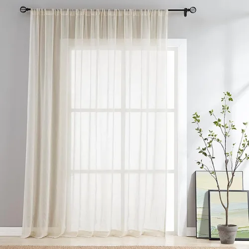 Miniatura 18 de FMFUNCTEX - Cortinas de lino transparentes para dormitorio, cortinas grises de 63 pulgadas de largo para sala de estar, cortinas de ventana mezcla