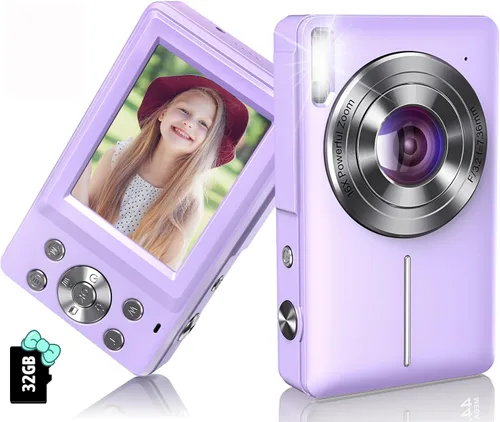 Cámara digital 1080P 44MP Cámaras digitales, cámara de apuntar y disparar para niños con zoom de 16X, antivibración, cámara compacta de viaje