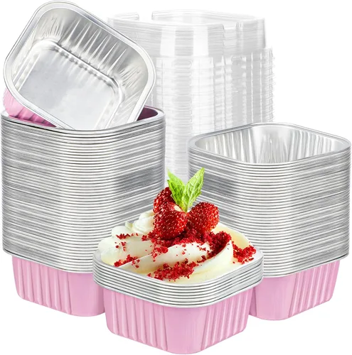 Miniatura 16 de EUSOAR Vasos para hornear, 50 unidades de 5 onzas / 5.1 fl oz de papel de aluminio para muffins, tazas de crema brulee con tapas, recipientes
