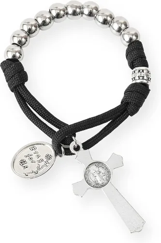 Miniatura 7 de Pulsera de oración de paracord militar fuerte de una década de Nazareth Store, cuentas plateadas, medalla de San José y cruz de San Benito