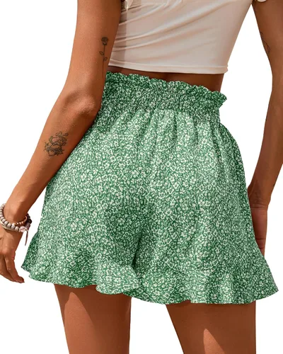 Miniatura 2 de BTFBM Pantalones cortos de verano para mujer, con cinturón floral, casual, elástico, cintura alta, con volantes, para playa, pantalones cortos