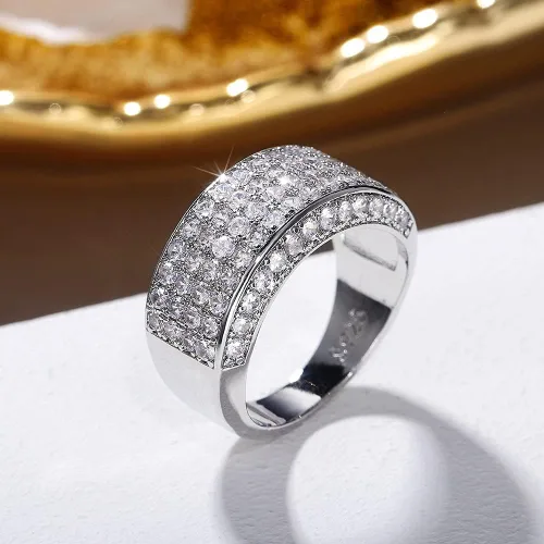 Anillo de plata de ley 925 brillante con diamantes de circonita cúbica, anillo de múltiples filas, anillo de compromiso de eternidad, anillo de boda
