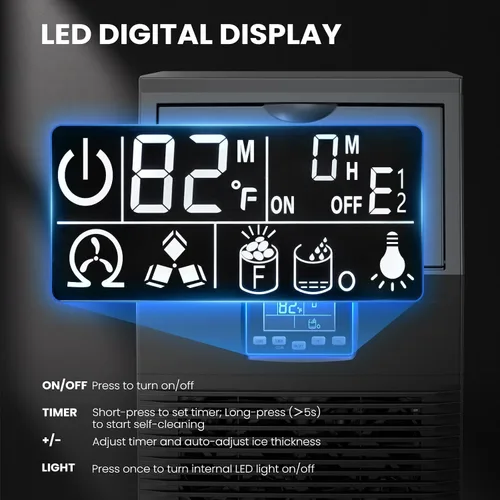 Miniatura 3 de Kismile Commercial Ice Maker Machine, 66LBS/24H, 24H Timer, LCD Panel, Self-Cleaning, Stainless Steel, Compact Ice Cube Maker for Home Bar, Include