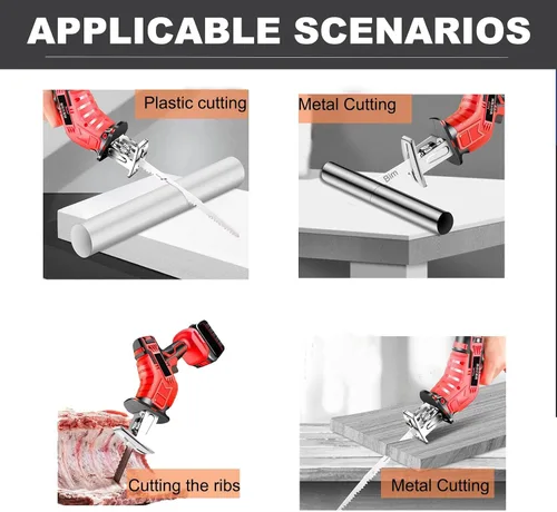 Miniatura 5 de Sierra eléctrica para carne y huesos, sierra recíproca de carnicero profesional inalámbrica, con 1 batería de 3000 mAh + 4 hojas, corte eficiente