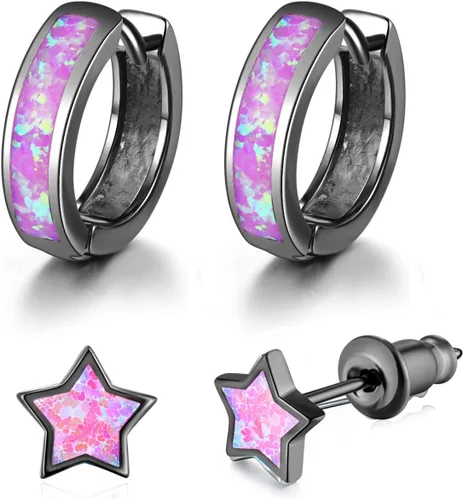 Miniatura 185 de CiNily Aretes Huggie de ópalo con bisagras, chapados en oro, hipoalergénicos, pequeños aretes de aro para mujeres, adolescentes, niñas, hombres