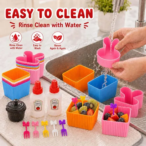 Miniatura 8 de Juego de 32 piezas de accesorios de caja Bento, divisores de silicona para lonchera, mini botella de ketchup, contenedor de aderezo para ensaladas