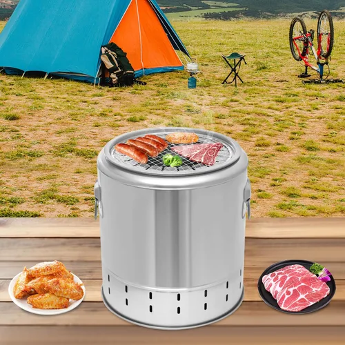 Miniatura 2 de Barbacoa portátil sin humo, parrilla de barril de carbón, parrilla de kebab de carbón envolvente de acero inoxidable con 20 brochetas de 360 ° Kebab