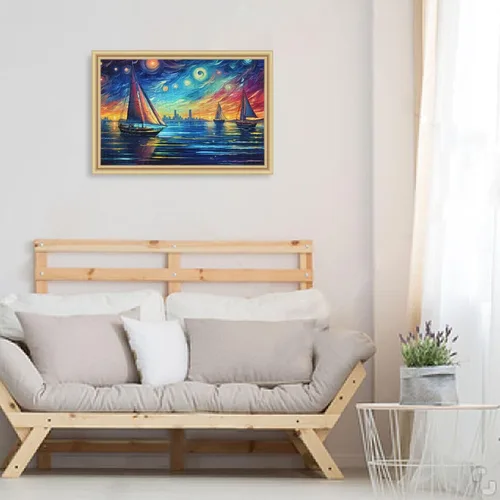 Miniatura 6 de Painting of Sailing Jigsaw Puzzle, 500 Pieces Paper Wood Composite Material Zigsaw with Storage Bag and Reference Picture Easy to Solve