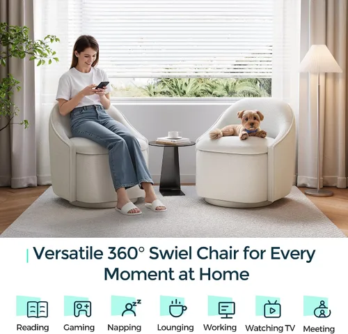Miniatura 3 de LINSY Silla Giratoria de Acento con Almacenamiento, Cómodas Sillas de Barril de Chenilla, Pequeño Sillón Moderno Giratorio de 360 Grados para Sala