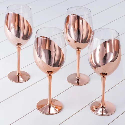 MyGift Juego de 4 copas de vino con tallo de cobre de 14 onzas, cristalería para cenas y eventos de boda Cobre (juego de 4)
