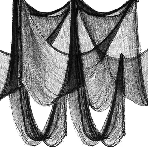 Yobbai Paquete de 6 telas espeluznantes negras – Decoraciones de Halloween – Tela de algodón de 30 x 72 pulgadas – Tela espeluznante para casa