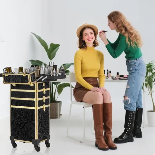 Miniatura 6 de Somduy estuche rodante de maquillaje, estuche de maquillaje con tapa, estuche de cosmetología 5 en 1 con ruedas, regalo de Navidad, organizadores