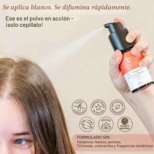 Miniatura 5 de Beauty by Earth Polvo de Champú Seco Sin Aerosol - Voluminizante, No Tóxico con Biotina, Ingredientes Naturales Absorbentes de Aceite, Fabricado