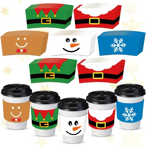 Miniatura 8 de Sliner Paquete de 200 Fundas para Tazas de Café Navideñas Desechables Fundas de Papel para Tazas de Doble Capa Cubiertas para Tazas de Café de 12 16