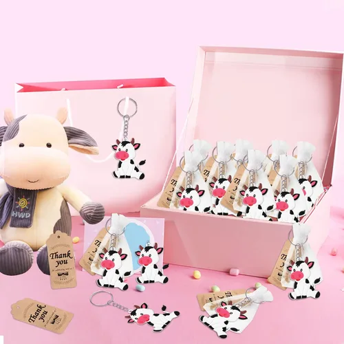 Miniatura 2 de CiciBear Paquete de 24 llaveros de vaca para decoración de fiesta para invitados, fiesta temática de vaca, animales de granja, baby shower, fiesta