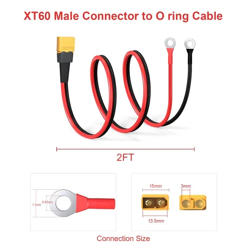 Miniatura 5 de ELFCULB Cable XT60 a terminal de anillo O, cable conector XT60 macho a anillo O de 10AWG con alambre puro estañado para batería RC, estación
