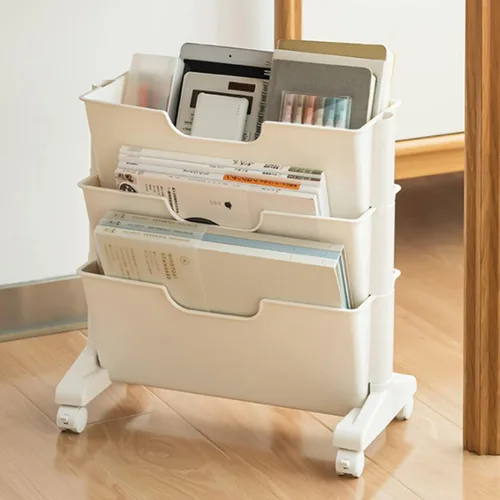 Estantería móvil de 3 niveles, estantería móvil de 3 capas de capacidad, estantes de almacenamiento debajo del escritorio, organizador de libros