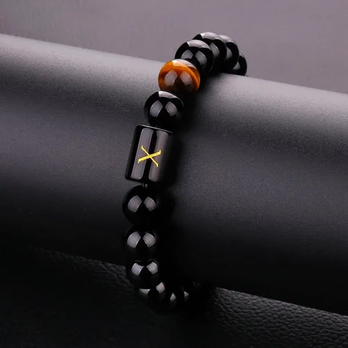 Miniatura 121 de SUMMER LOVE Regalos para el Día del Padre, pulsera con inicial de piedra de ónix negro de 0.394 pulgadas para hombres, pulsera de cuerda trenzada