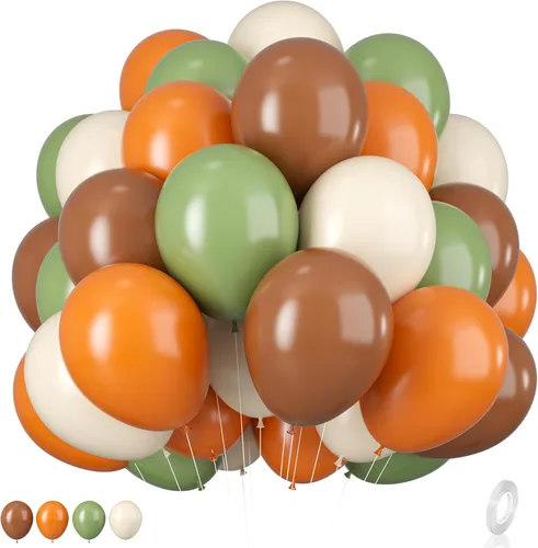 Globos verde salvia y naranja, 12 pulgadas, globos verdes, marrones, naranjas, verde oliva, marrones, beige, globos de la jungla, safari, bosque