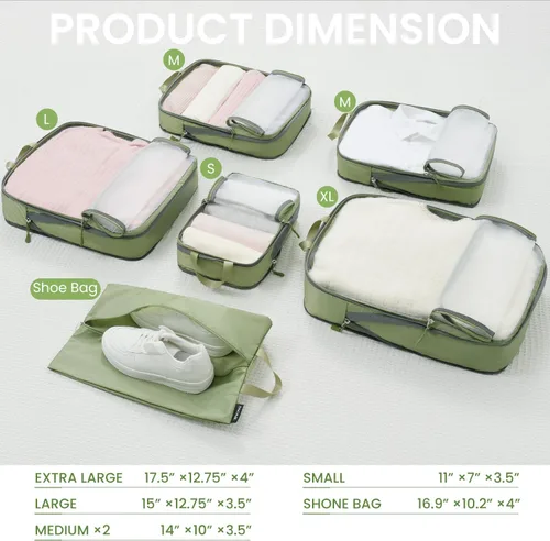 Miniatura 131 de BAGAIL 4 Set/6 Set Ultraligero Compresión Embalaje Cubos Organizador de Embalaje para Accesorios de Viaje Equipaje Maleta Mochila