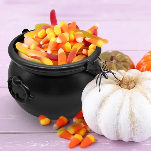 Miniatura 4 de SpinLaLa Caldero de plástico negro de 8 pulgadas, cuenco para dulces de Halloween, cubo grande de caldero de bruja para decoraciones de Halloween