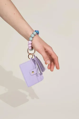 Miniatura 3 de Real Sic Pulsera de pulsera llavero billetera, soporte para tarjetas de crédito con cuentas de silicona, funda multifuncional de moda para tarjetas