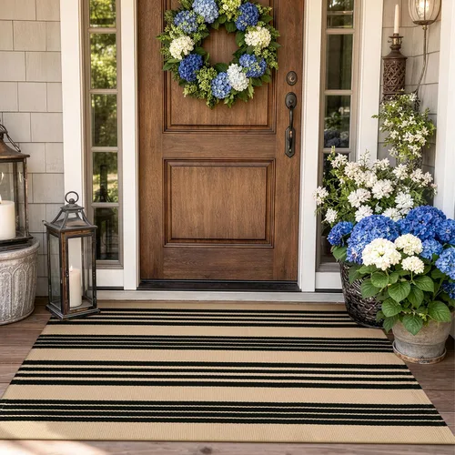 Miniatura 33 de KIMODE Alfombras para puerta delantera de 24"x35", alfombra reversible lavable para decorar el porche de una casa de campo, alfombras a rayas por